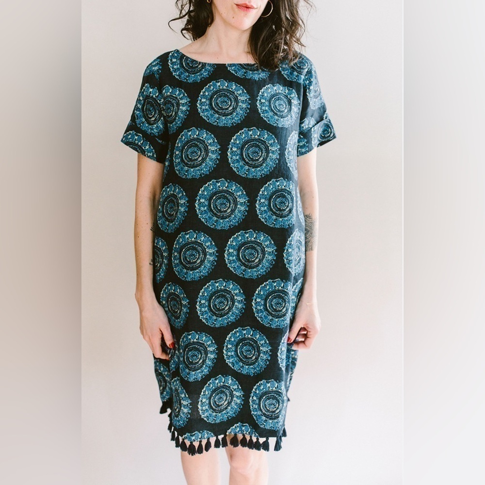 Roller Rabbit Shift Dress Blue Mini Scoop Linen‎ S